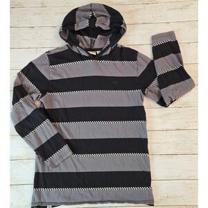 Vans Kids Long Sleeve Hooded Shirt Gray Black Stripe Checker Size L
